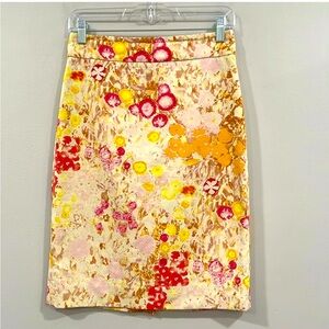 J. Crew Yellow/Pink Pencil Skirt 0